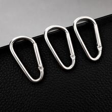 5pcs Men's D-Shaped Spring Keychain Metal Carabiner DIY Handmade Pendant Sports Water Bottle Clip Hiking Clip Gift For Boyfriend - Silver - View 10