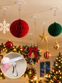 2/10/30pcs Transparent Adhesive Ceiling Hooks, Clear Damage-Free Hooks With Metal Clips, Suitable For Christmas Decorations, Balloons, Wreaths, Party Decor, Home Holiday Decorations And Wedding Supplies - Multicolor - View 1