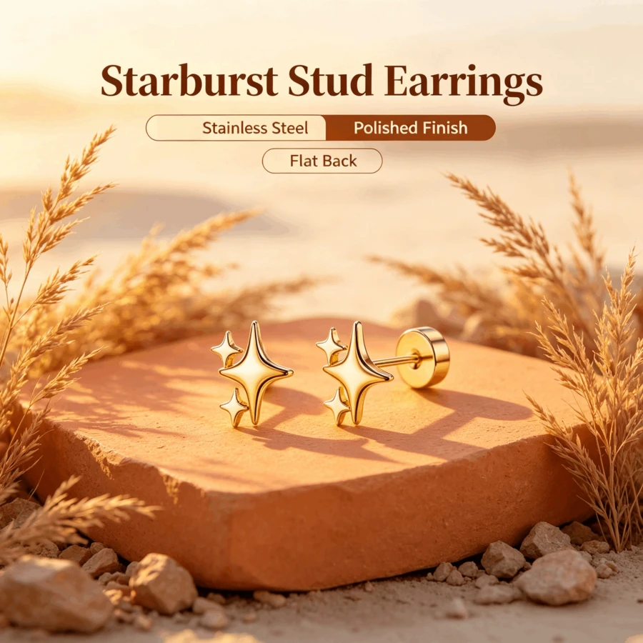 SHZYLN 1pair Stars Shape Screw Back Stud Earrings, Metallic Star Cartilage Piercing Earrings, Simple Ear Ornaments For Daily Outfit - Star Stud Earrings - View 1