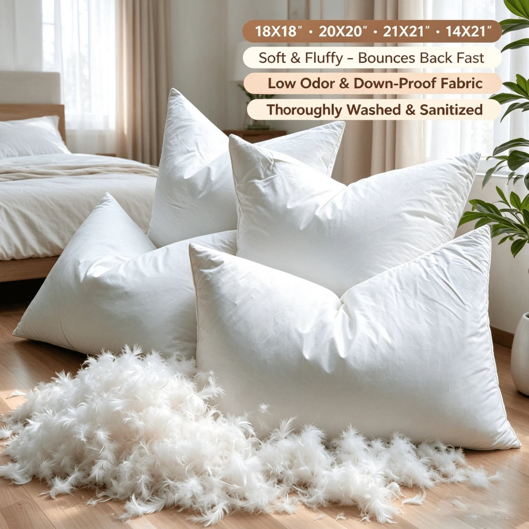 CLSUPER 18/20/21/14x21 Inch White Goose Down/Down Soft Fluffy Throw Pillow Insert, Square Cotton Cover, Plump Washable Quick Rebound Non-Shedding Breathable Cushion Inner, Suitable For Home Decor