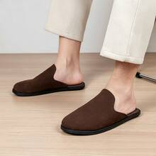 Men's Plus Size Oversized Suede Slippers, Minimalist Backless Design, Easy On And Off, Soft Upper Fits Foot Shape - Brown - View 5