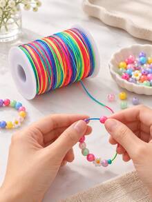 1 Gulungan Tali Elastis Pelangi untuk Gelang - Gulungan Tali Elastis Manik-Manik Warna-warni, Untuk Membuat Gelang Persahabatan Festival Musik DIY, Kerajinan Manik-Manik Berbentuk Kuda, Tali Kepang Rambut Warna-warni, Tali Masker dan Kerajinan Liburan - tali elastis - View 2