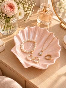 3pcs Pink Shell Jewelry Tray Set, Elegant Ocean Inspired Design, Fashion Storage Tray, Suitable For Necklace, Ring, Bracelet, Earring Storage, Can Be Placed On Vanity, Vanity Countertop And Bedroom, Exquisite Home Decor Shell Tray, Jewelry Storage Rack, Vanity Decor, Creative Gift - Multicolor - View 6