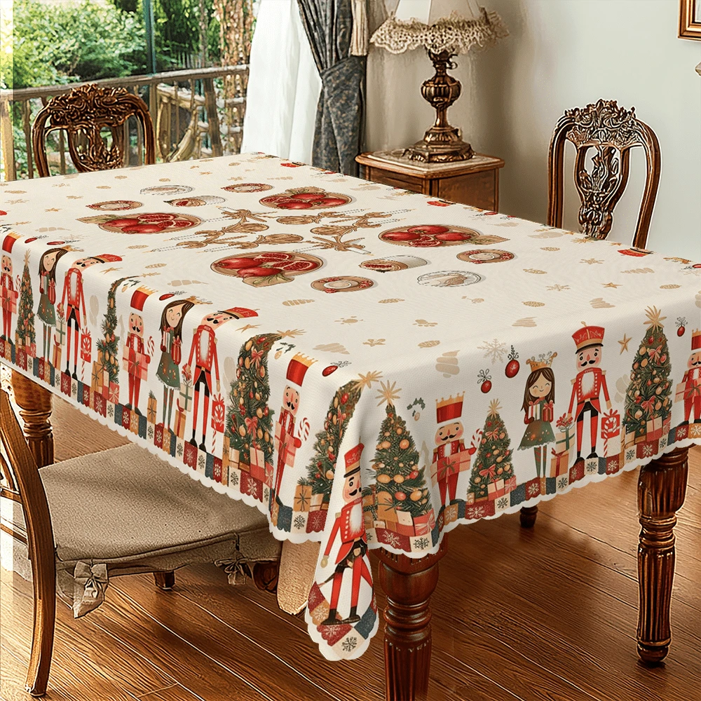 1pcrectangular/Square Christmas Tablecloth, Christmas Walnut Soldier And Christmas Tree Print,Christmas Gift Decorations,Christmas Table Decorations, Suitable For Christmas Parties, Dinner Parties, Indoor/Outdoor, Room, Restaurant, Kitchen Decoration - A - View 1