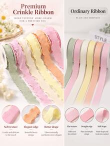 1 Roll Lotus Leaf Wavy Edge Crinkled Chiffon Ribbon - Macaron Ruffle Pleated Fabric Ribbon Roll, For Bridal Bouquet Ties, DIY Hair Bows, Gift Wrapping And Wedding Crafts - Pleated Webbing - View 6