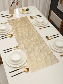 1pc Gold Ginkgo Leaf Hollow PVC Table Runner, Luxury Style Dining Table Hanging Edge Decor - Multicolor - View 1
