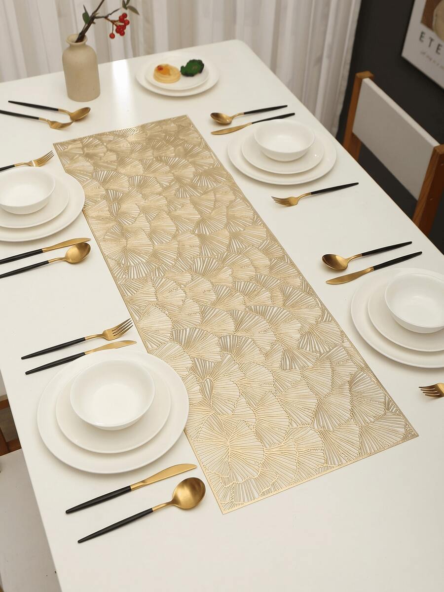 1pc Gold Ginkgo Leaf Hollow PVC Table Runner, Luxury Style Dining Table Hanging Edge Decor - Multicolor - View 1
