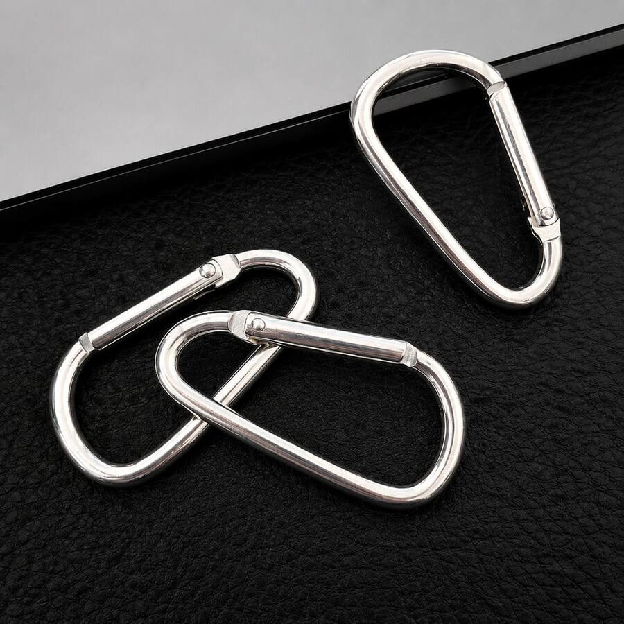 5pcs Men's D-Shaped Spring Keychain Metal Carabiner DIY Handmade Pendant Sports Water Bottle Clip Hiking Clip Gift For Boyfriend - Silver - View 1
