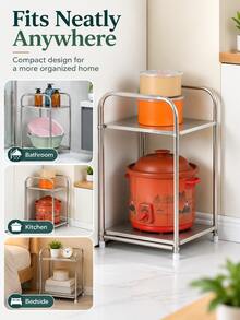 1pc, Double-Layer Large Capacity, Approx. 30.5*28.5*50.5cm, Layer Height Approx. 32cm, Sturdy Load-Bearing, Durable Rust-Resistant, Metal Material, Double-Layer Storage Rack, Minimalist Modern Style, Silver Appearance, Rectangular Vertical Structure, Raised Guardrail Design, Upper And Lower Double-Layer Storage Space, Open Access, Classified Storage, Space-Saving, Stable Structure - Multicolor - View 8