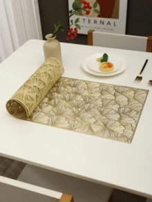 1pc Gold Ginkgo Leaf Hollow PVC Table Runner, Luxury Style Dining Table Hanging Edge Decor - Multicolor - View 4