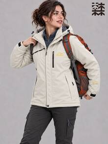 mulinsen Women's Hooded Softshell Jacket, Thermal Lined, Windproof, Full Zip Closure, Outdoor Activities, Daily Wear - White - View 11