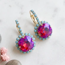 NeeFu WoFu 1 Pair Square Rhinestone Earrings, New Design Women's French Hook, Turkish Blue Rhinestone Wrapped Geometric Colorful Sparkling Glass Ear Pendants, Elegant Minimalist Daily Wear - Square - View 16