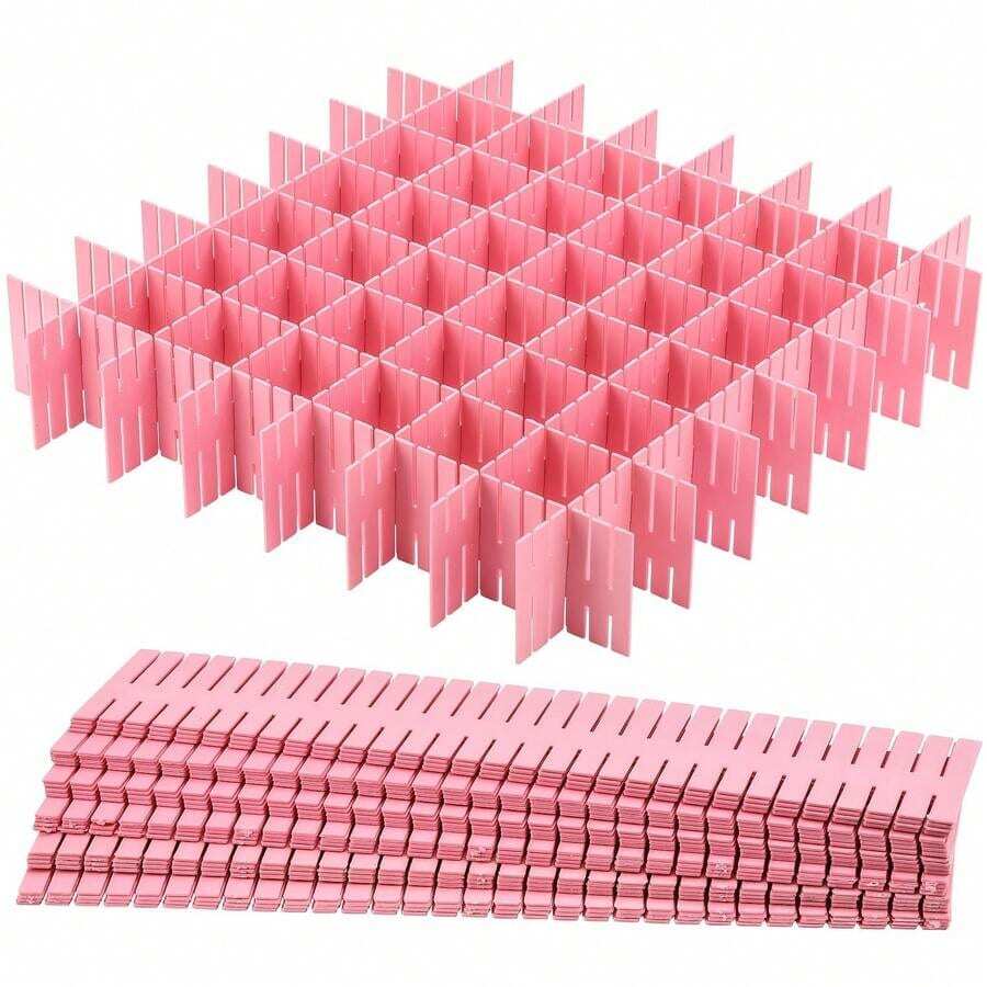 4/16pcs Adjustable Drawer Dividers Storage Box, Socks Underwear Bra Cosmetics Drawer Organizer, Bedroom & Office Storage - Pink - View 1