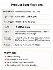 1PC Purple Artificial Tree Light With 60 Lights, 55cm Height, Dual Power Supply, Thanksgiving Christmas Party Tabletop Decoration Light - Warm white light - View 7