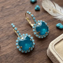 NeeFu WoFu 1 Women's Geometric Rhinestone Drop Earrings Blue Rhinestone Glass, Classic French Ear Hooks, Colorful Wrapped Design, Elegant Fashion Daily Jewelry - Square - View 16