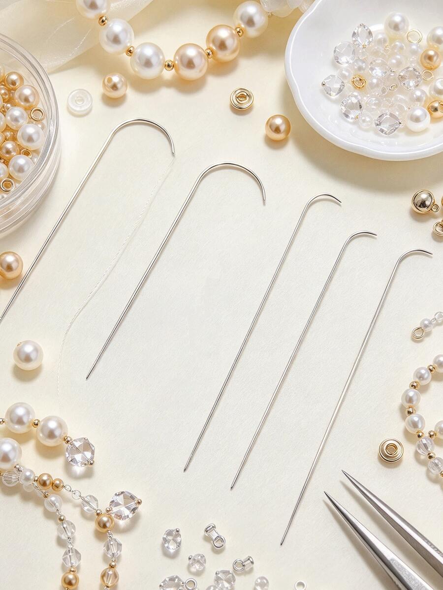 [2pcs/Pack]Bent Beading Needles, Curved Design For Smooth Operation, Available In 10cm And 11.7cm Sizes, Suitable For Beaded Jewelry, Seed Bead Crafts And Other Delicate Handmade Projects - Open-ended Curved Needle - View 1