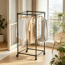 Square Floor Standing Drying Rack With Wheels, Household Vertical Coat Rack With Thickened Steel Tubes, Large Capacity Clothes Storage Rack, Tall Design For Hanging Long Dresses, Movable Clothes Organizer - Black and White - View 8