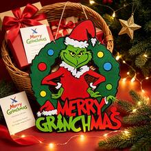 The Grinch 1pc Christmas Decoration Door Hanging Wreath Christmas Tree Ornament, Christmas Party Decoration (With Random Style Rope Accessory) - Multicolor - View 4