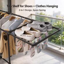 Small Space Floor Rotating Coat Rack, Thickened Steel Tube Sturdy And Durable, Top Shoe Rack Fully Utilizes Space, Partitioned Storage For Clothes, Home Vertical Hanging Rack - Multicolor - View 4