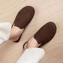Men's Plus Size Oversized Suede Slippers, Minimalist Backless Design, Easy On And Off, Soft Upper Fits Foot Shape - Brown - View 6