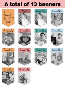 Custom Baby Photo Banner, Personalized 1-12 Month Milestone Garland, Baby First Year Keepsake, Nursery Decor, Baby Shower & Birthday - Multicolor - View 13