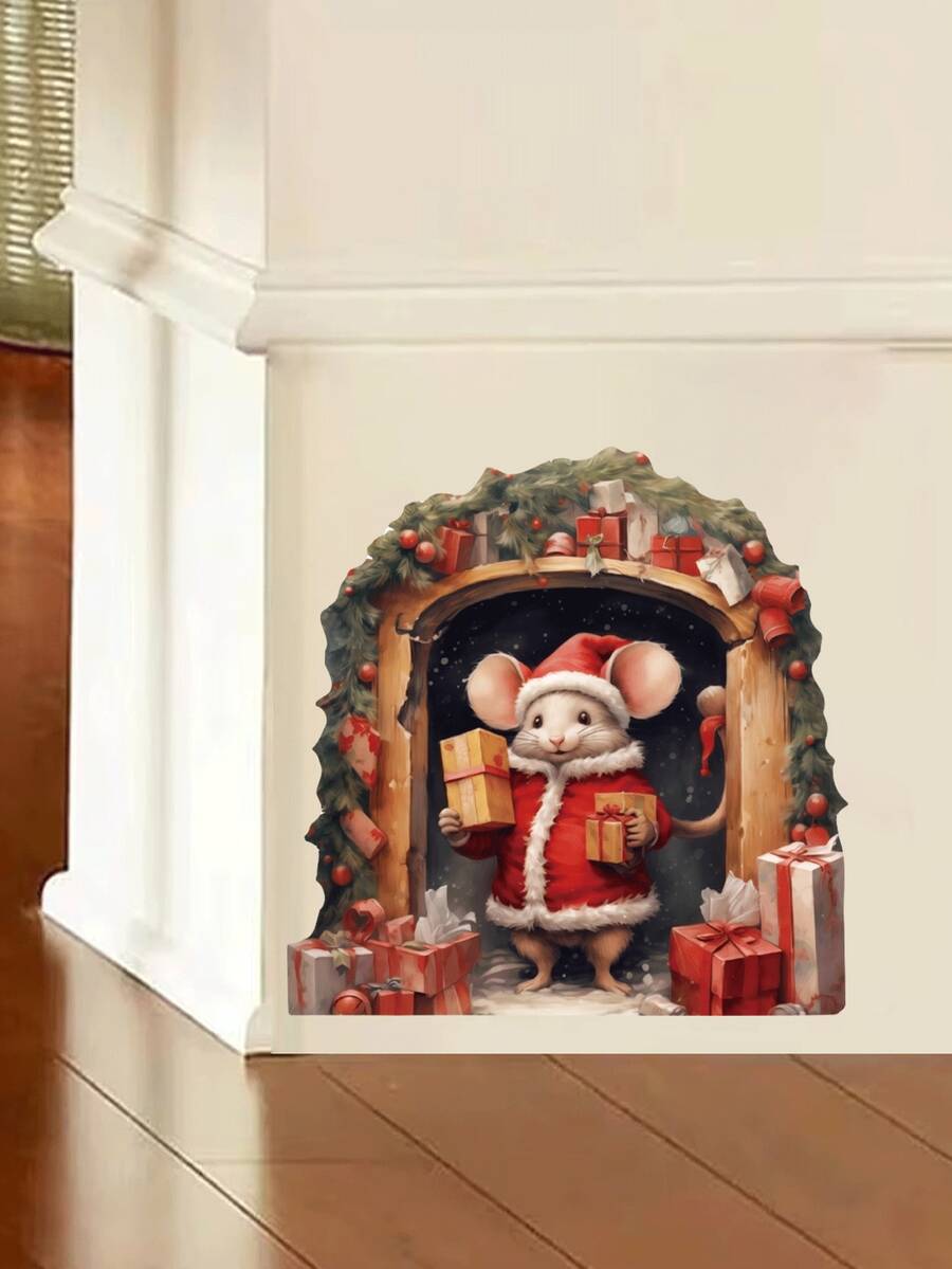 1pc, Multi-Style, Mouse Hole Wall Sticker, Old Man Breaking Wall Sticker, Beautify Wall And Hide Imperfections, PVC Self-Adhesive Removable Wall Sticker, Suitable For Children's Bedroom Decoration, Living Room, Toy Room, Dining Room, Kitchen Home Wall Decor, Room Baseboard Decoration - Multicolor - View 1