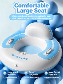 1PC Inflatable Snow Tube Sled With Large Backrest, Anti‑Tip Deepened Cockpit Design Thick Cold‑Resistant PVC Snow Sleigh, Winter Outdoor Sliding Toy For Adults - Multicolor - View 3