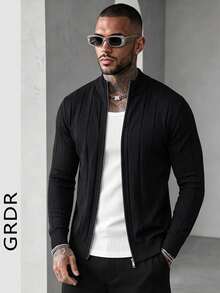 GRDR Men's Autumn/Winter Fashion Casual Commute Zip-Up Knit Cardigan - Black - View 4