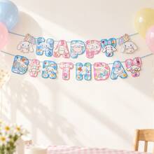 Sanrio Cinnamoroll Happy Birthday Banner, Cute Character Letter Garland Decoration With Cartoon Party Backdrop For Birthday Celebration, Dessert Table Decor And Holiday Event Supplies - Banner - View 2