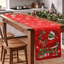 The Grinch عداء طاولة عيد الميلاد السعيد، مفرش طاولة بموضوع عيد الميلاد، ديكور غرفة الطعام في عطلة الشتاء، مناسب لحفلات العشاء، حفلات العطلات، ديكور طاولة المطبخ وغرفة الطعام بالمنزل - متعدد الألوان - مشاهدة 7