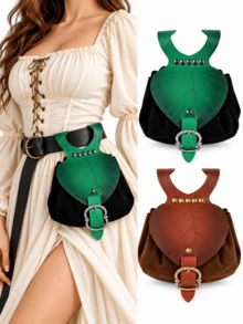 1pc Medieval Belt Pouch, Renaissance Festival PU Leather Coin Purse, Elf Leaf Shaped Waist Bag, Portable Bag With Drawstring, Suitable For Renaissance Fair LARP, Witch And Wizard Cosplay Accessories, Halloween Costume Accessory - A - View 1