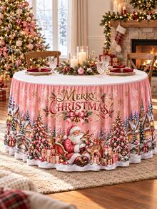 Dreamy Christmas Table Skirt, Santa Claus Elf Toy Workshop Gingerbread Village Reindeer Train Gift Box Snowflake Print Elastic Table Edge Apron, Suitable For Christmas Party, Family Gathering, Dessert Table And Winter Celebration Decor - Multicolor - View 17