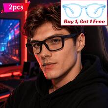 2PCS Unisex Computer Glasses Set, Buy 1 Get 1 Free: Black Frame Skin-Friendly Material Glasses And Blue Frame Glasses, Gaming Glasses, Blue Coated Lenses, Lightweight Square Frame, Comfortable To Wear - Multicolor - View 3