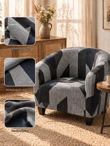 Stretch Barrel Accent Chair Cover, Modern Abstract Geometric Pattern Tub Armchair Slipcover, Anti‑Slip Decorative Furniture Protector For Single Sofa Chair - Multicolor - View 5
