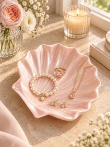 3pcs Pink Shell Jewelry Tray Set, Elegant Ocean Inspired Design, Fashion Storage Tray, Suitable For Necklace, Ring, Bracelet, Earring Storage, Can Be Placed On Vanity, Vanity Countertop And Bedroom, Exquisite Home Decor Shell Tray, Jewelry Storage Rack, Vanity Decor, Creative Gift - Multicolor - View 5