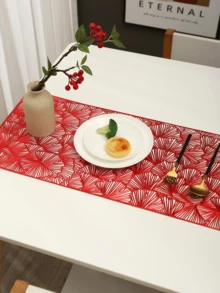 1pc Gold Ginkgo Leaf Hollow PVC Table Runner, Luxury Style Dining Table Hanging Edge Decor - Multicolor - View 7
