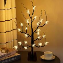 2pcs 24 LED Moon Atmosphere Tree Light, USB & 3 AA Battery Dual Power Supply, Super Bright Warm Light Tree Lamp, Holiday Homestay Bedroom Desktop Romantic Decor Light - Warm white light - View 1