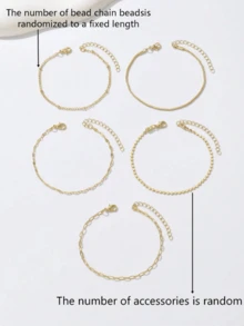5 buah Gelang Emas Elegan yang Dapat Diatur, Gaya Minimalis, Cocok untuk Wanita (Jumlah manik-manik pada kalung acak, tetapi panjangnya tetap) - Emas - View 4