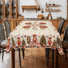 1pcrectangular/Square Christmas Tablecloth, Christmas Walnut Soldier And Christmas Tree Print,Christmas Gift Decorations,Christmas Table Decorations, Suitable For Christmas Parties, Dinner Parties, Indoor/Outdoor, Room, Restaurant, Kitchen Decoration - A - View 5