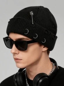 1/3pcs European And American New Autumn/Winter Street Style Knit Beanie With Pull Loop, Fashionable And Warm For Daily Outfits - A - View 5