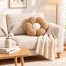 Daisy Flower Shaped Ultra Soft Plush Seat Cushion / Floor Pillow - 45x45 Cm - Made In Turkey - Mocha Brown - View 5