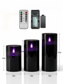 1/2/3pcs Purple Flameless Candles, Battery Operated Flickering LED Candles With Remote Control, Flickering Effect And Timer Function, Acrylic Realistic Candles, Suitable For Home Decor, Wedding, Holiday Party Decoration, Dinner, Christmas, Halloween Decoration - Black - View 8