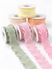 1 Roll Lotus Leaf Wavy Edge Crinkled Chiffon Ribbon - Macaron Ruffle Pleated Fabric Ribbon Roll, For Bridal Bouquet Ties, DIY Hair Bows, Gift Wrapping And Wedding Crafts - Pleated Webbing - View 1