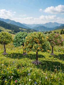 1/2pcs Plastic Simulation Apple & Orange Fruit Tree Model With Base, 10cm Desktop Decorative Ornament. Artificial Miniature Fake Tree For Micro‑Landscape Scene Building. Great DIY Decor For Terrarium, Fairy Garden, Dollhouse. - / - View 1