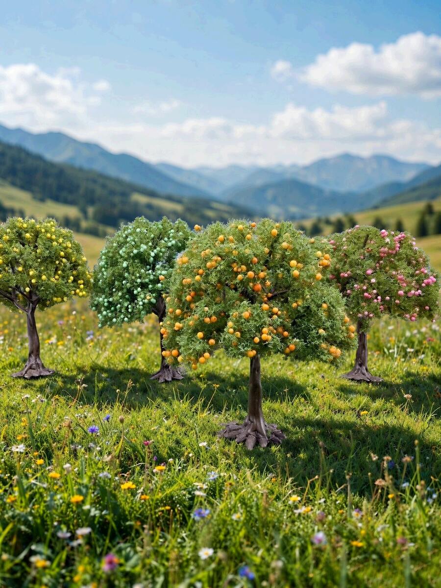 1/2pcs Plastic Simulation Apple & Orange Fruit Tree Model With Base, 10cm Desktop Decorative Ornament. Artificial Miniature Fake Tree For Micro‑Landscape Scene Building. Great DIY Decor For Terrarium, Fairy Garden, Dollhouse. - / - View 1