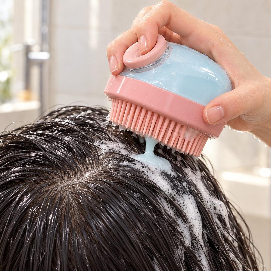 1pc Silicone Scalp Massager & Shampoo Brush - Multi-Function Shampoo Brush With Dispenser - Fragrance-Free Battery-Free Hair Cleaning Tool, Gentle Cleansing & Detangling For Most Hair Types - Multiple Styles - View 1