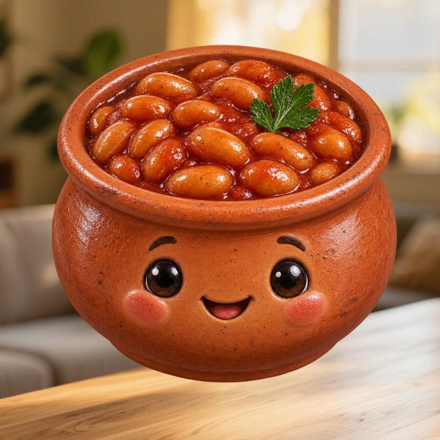 Tomato Baked Bean Pot Fridge Magnet, Rounded Brown Bowl With Bean And Herb Details For A Charming Kitchen For All Metal Surfaces Throughout The Home - E - View 1