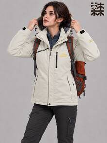 mulinsen Women's Hooded Softshell Jacket, Thermal Lined, Windproof, Full Zip Closure, Outdoor Activities, Daily Wear - White - View 9