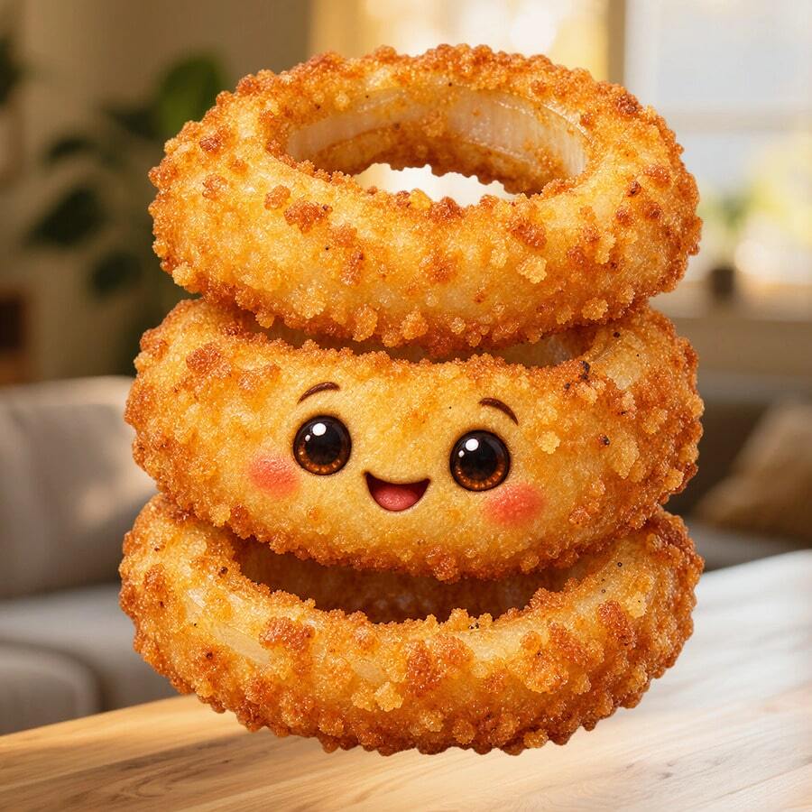 Crispy Onion Ring Stack Fridge Magnet, Three Golden Rings And A Sweet Smile For A Cozy Kitchen For All Metal Surfaces Throughout The Home - B - View 1