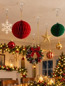 2/10/30pcs Transparent Adhesive Ceiling Hooks, Clear Damage-Free Hooks With Metal Clips, Suitable For Christmas Decorations, Balloons, Wreaths, Party Decor, Home Holiday Decorations And Wedding Supplies - Multicolor - View 9